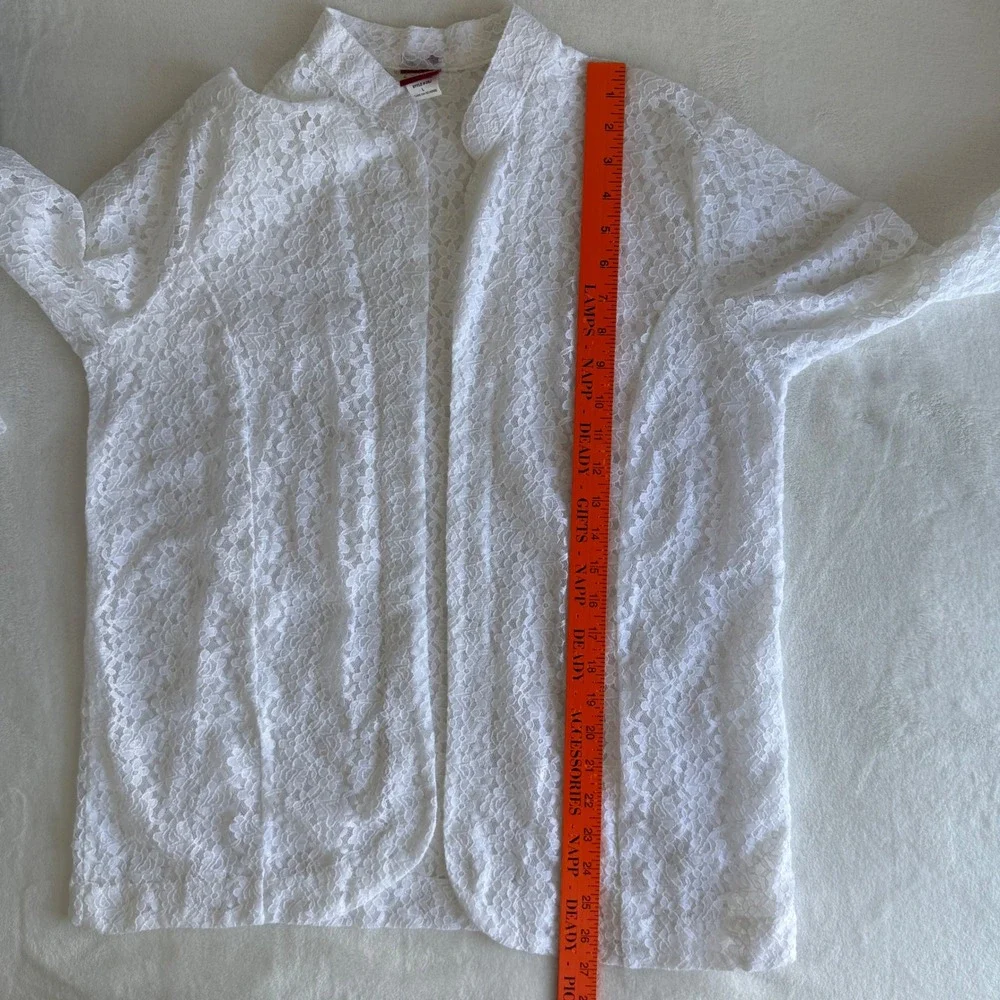 Vintage Tudor Court‎ White Floral Cut Out Open Cardigan Large Lagenlook Spring